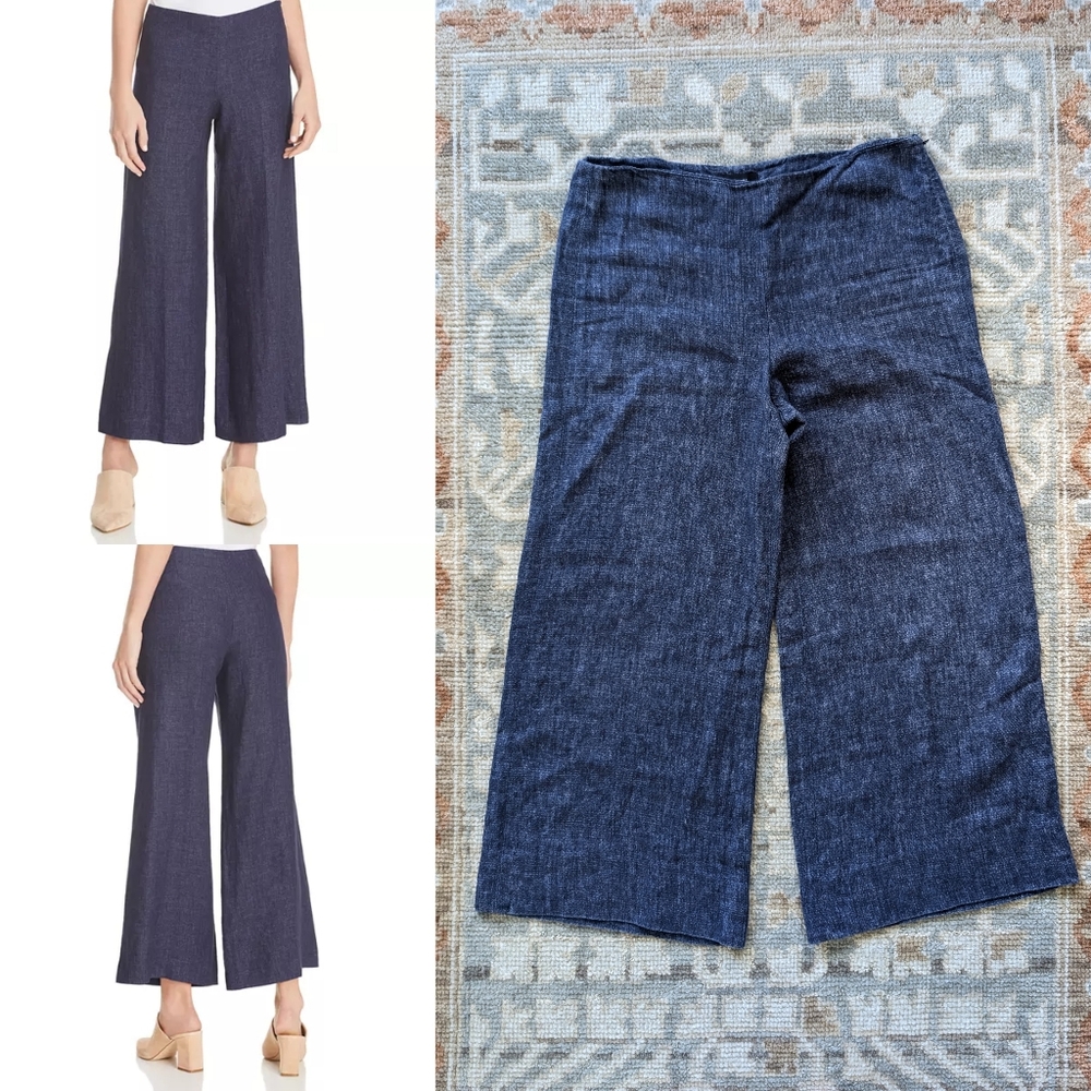 Theory Linen Wide-Leg Terena B Chambray Capri Wide Leg Pants